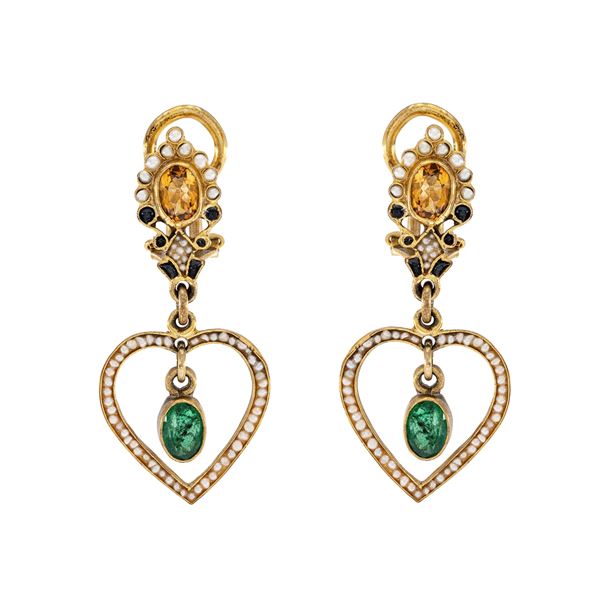 Percossi Papi two pairs of gilded copper heart pendant earrings