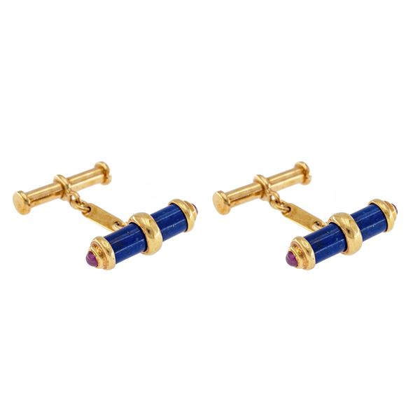 18kt yellow gold lapis lazuli and cabochon rubies cufflinks  - Auction Jewels and Watches - Colasanti Casa d'Aste