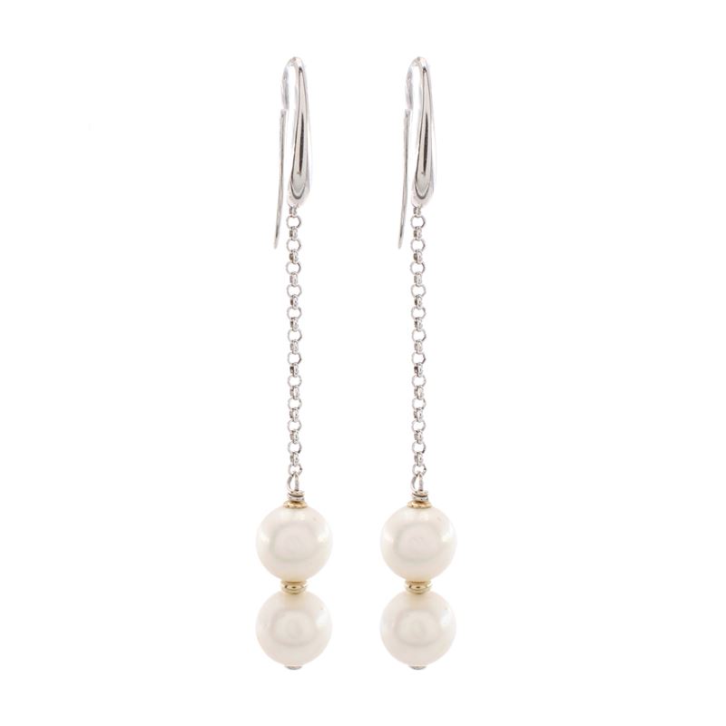 Orecchini Pendenti in Oro Bianco 18kt e Perle Coltivate