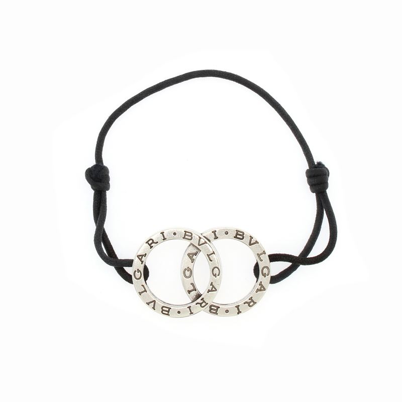 Bulgari Bracciale in Tessuto con Iconico Doppio Logo in Argento