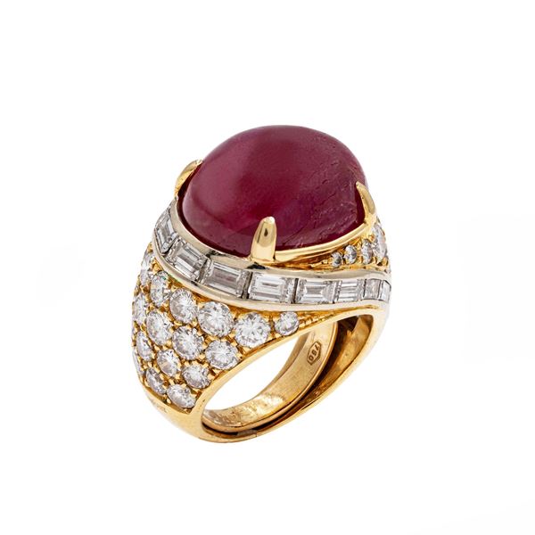 18kt yellow gold, natural Burmese ruby circa  22.49 ct ring
