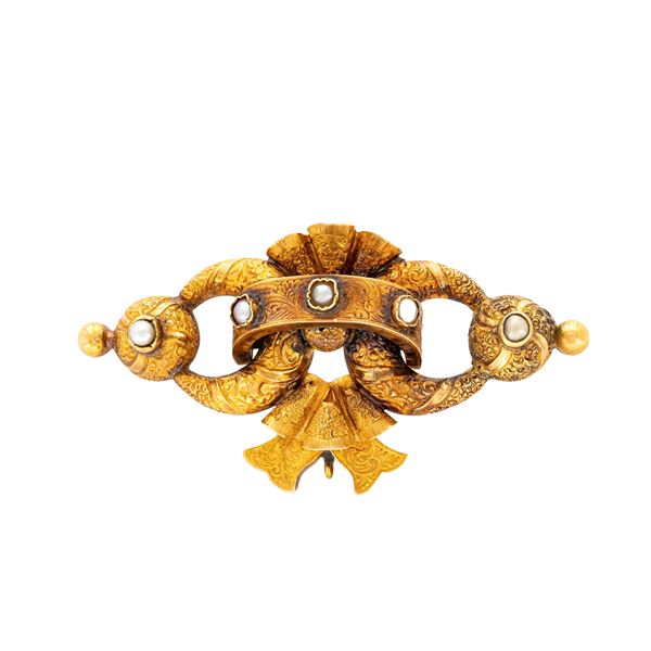 Antique 18kt yellow gold brooch and small pearls  (Swedish marks, early 20th century)  - Auction Jewels and Watches - Colasanti Casa d'Aste