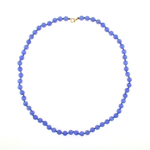 Collana ad un filo di sfere in calcedonio blu