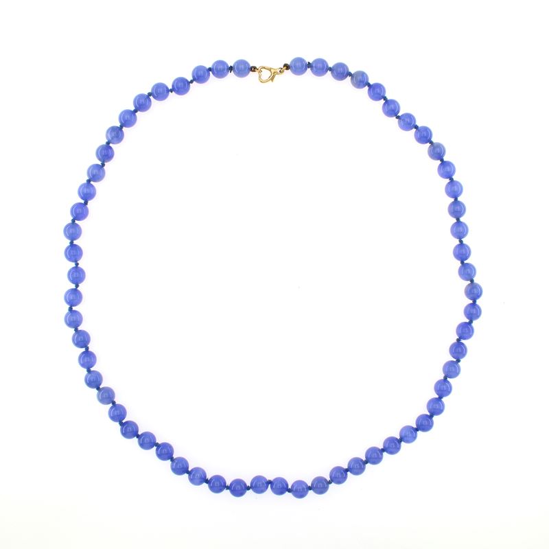 Collana Ad un Filo di Sfere in Calcedonio Blu