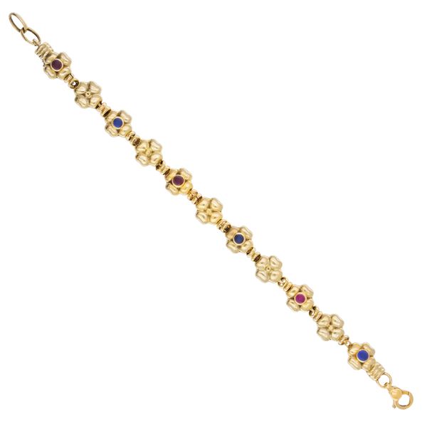 18kt yellow gold and semi-precious stones flower bracelet