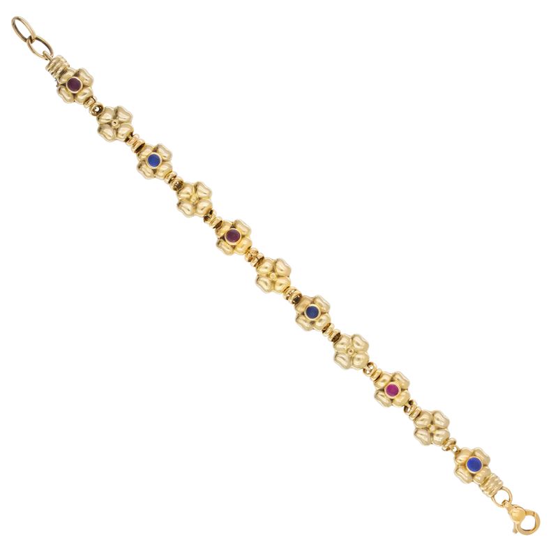 Bracciale Fiori in Oro Giallo 18kt e Pietre Semipreziose