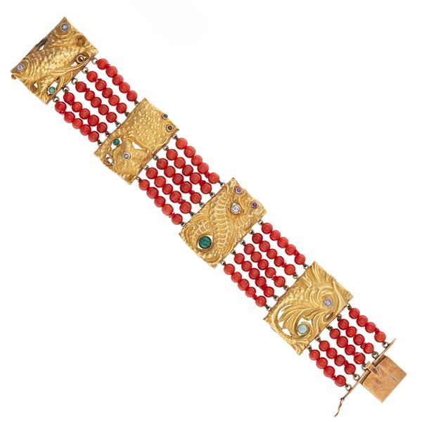 Five strand red coral bracelet