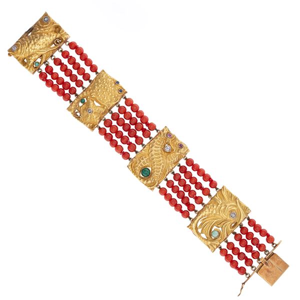 Bracciale a cinque fili di corallo rosso  - Asta Gioielli e Orologi - Colasanti Casa d'Aste