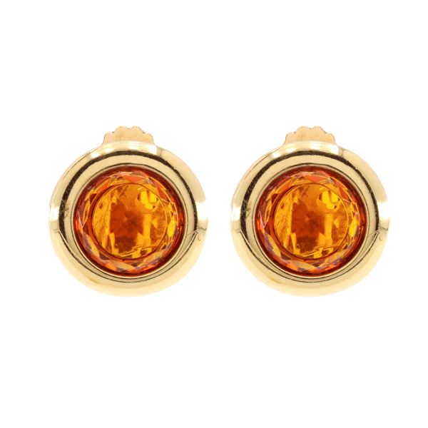 Golden metal and yellow stones Bijou lobe earrings