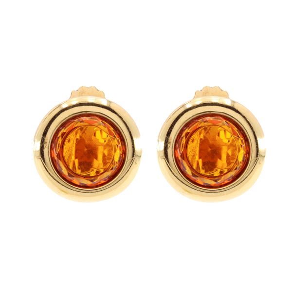 Golden metal and yellow stones Bijou lobe earrings