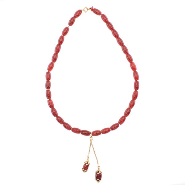 Collana ad un filo di corniola a barilotti