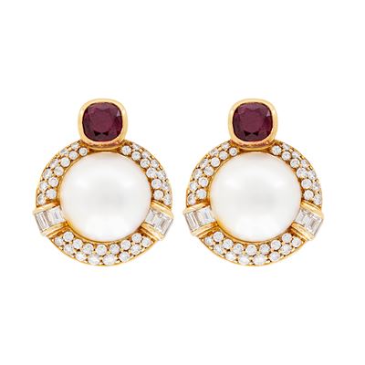 Orecchini a Lobo in Oro Giallo 18kt Rubini e Diamanti