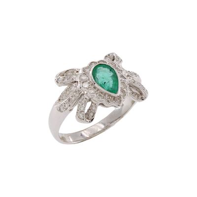 Anello in Oro Bianco 18kt Smeraldo e Diamanti