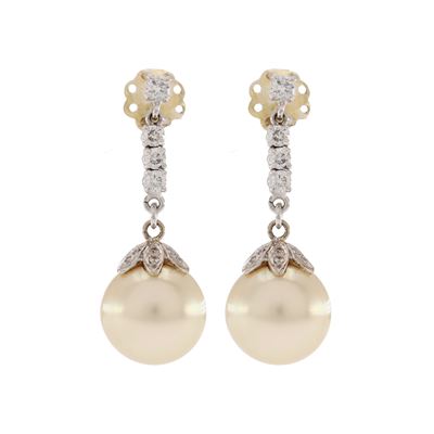Orecchini Pendenti in Oro Bianco 18kt Perle Golden e Diamanti