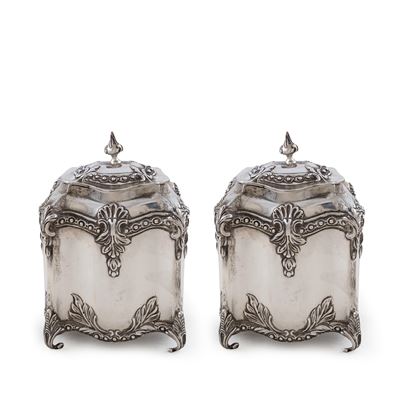 Coppia di Scatole Porta The in Argento