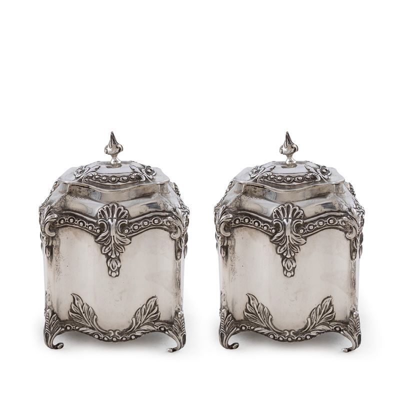 Coppia di Scatole Porta The in Argento