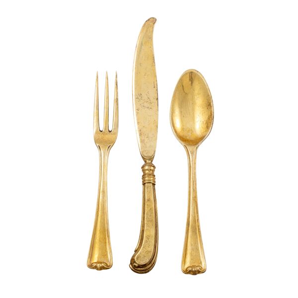 Vermeil silver dessert cutlery service (33)