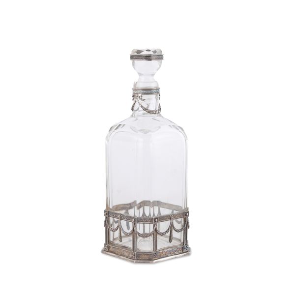 Glass and silver liqueur bottle