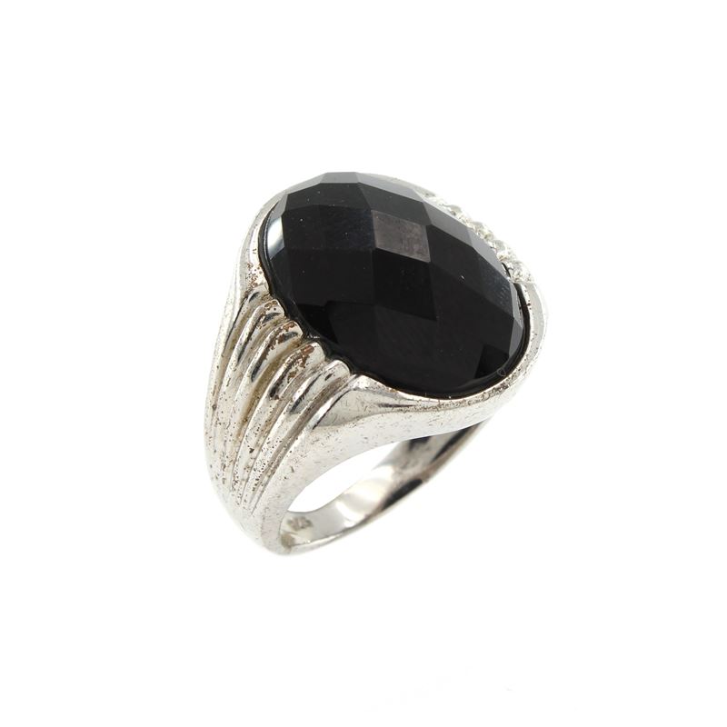 Anello Bijou in Argento 925 ed Onice Nero Sfaccettato