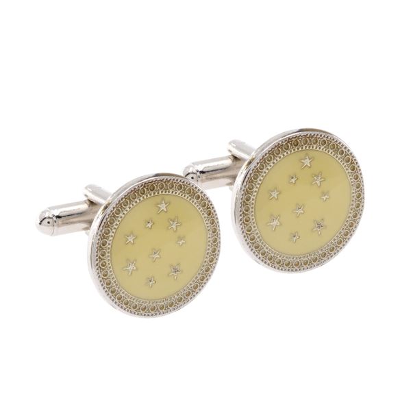 Silver metal and cream enamel bijou cufflinks