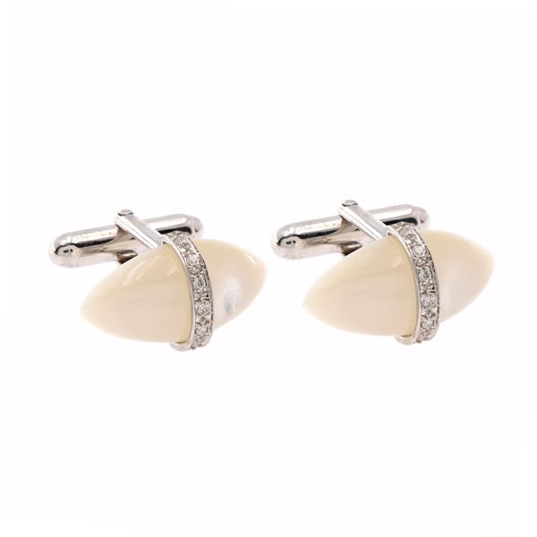 Mother-of-pearl silver and zircons bijou cufflinks  - Auction Jewels and Watches Web Only - Colasanti Casa d'Aste