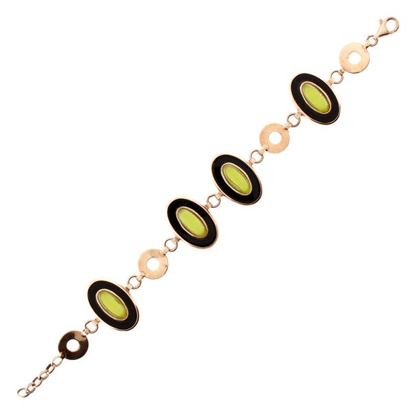Golden silver, black onyx and quartz bijou bracelet