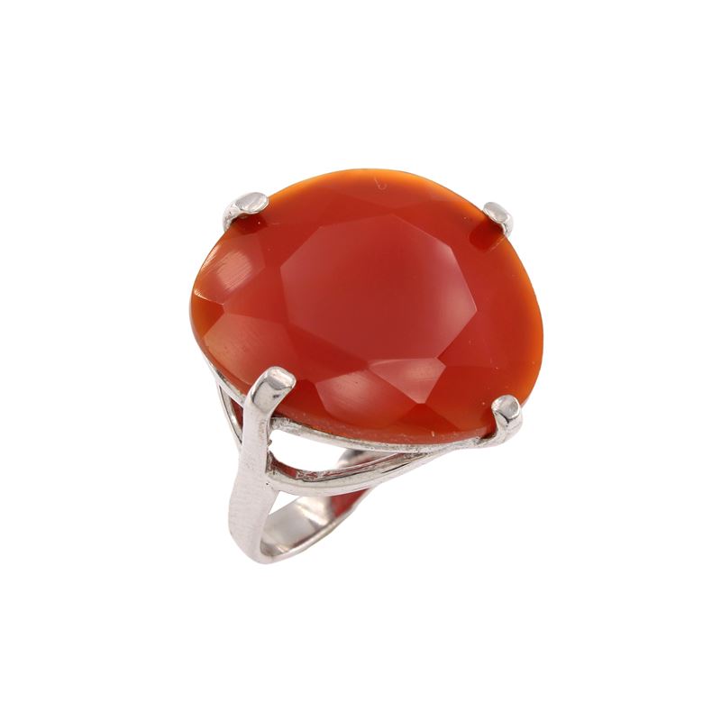 Anello Bijou in Argento e Corniola Sfaccettata