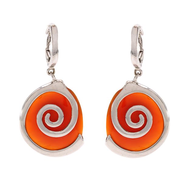 Silver and carnelian bijou pendant earrings  - Auction Jewels and Watches Web Only - Colasanti Casa d'Aste