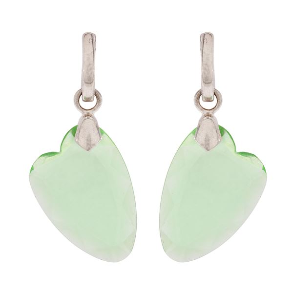 Silver and green quartz bijou pendant earrings
