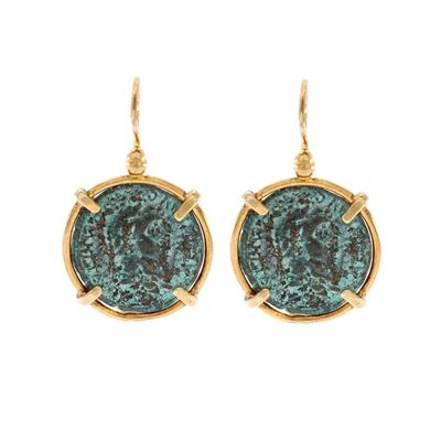 Orecchini Bijou Pendenti in Argento Dorato con Moneta