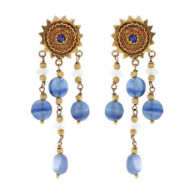 Orecchini Bijou Pendenti in Argento Dorato e Cianite