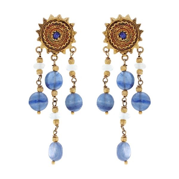 Gold-plated silver and kyanite pendant earrings