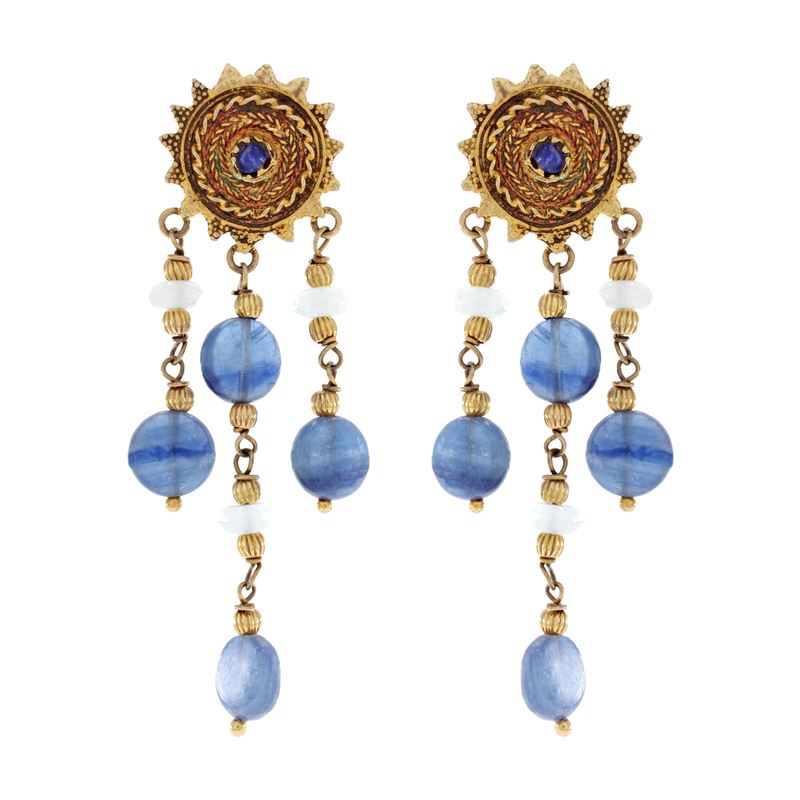 Orecchini Bijou Pendenti in Argento Dorato e Cianite