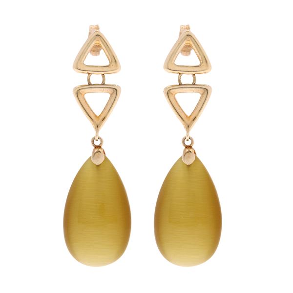Golden silver and tiger's eye pendant bijou earrings