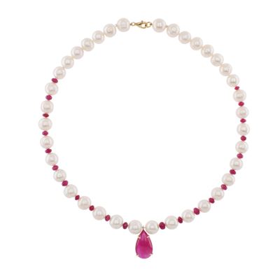 Collana Ad un Filo di Perle Alternate da Rubini