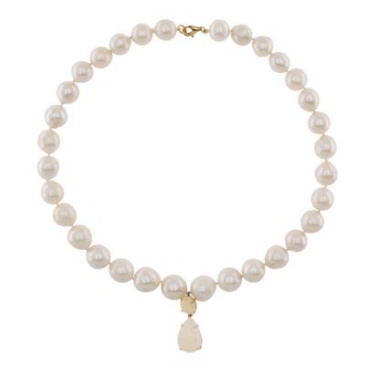 Collana Ad un Filo di Perle Barocche con Pendente in Opale Arlecchino a Goccia