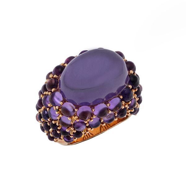 Mimi 18kt rose gold, lavender jade and amethysts cocktail ring