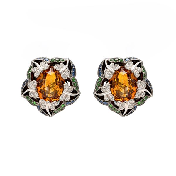 18kt black gold with two citrine quartz lobe earrings  - Auction Jewels and Watches - Colasanti Casa d'Aste