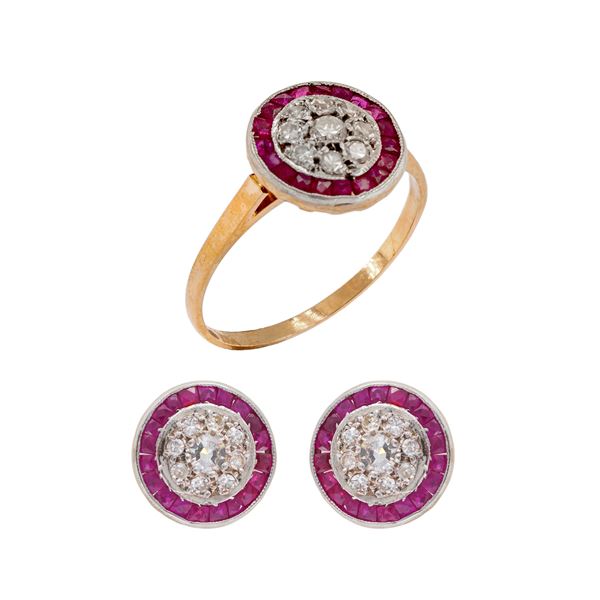 Parure Decò composta da orecchini e anello