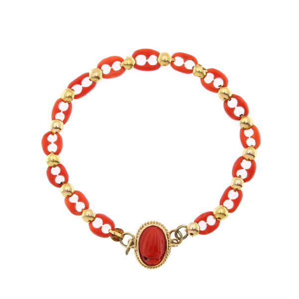 Antico bracciale in corallo e oro giallo 18kt