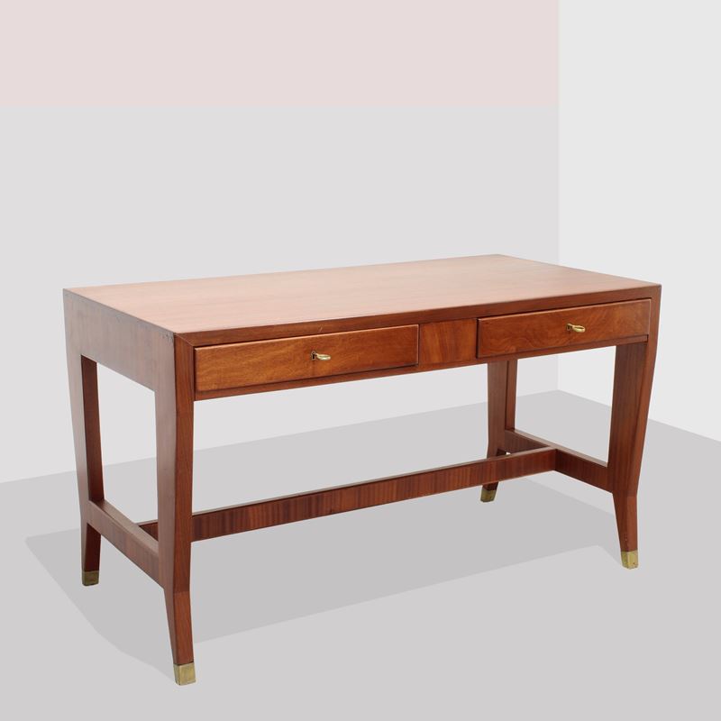 Gio Ponti, Scrivania in legno ed ottone, Italia, anni 50
