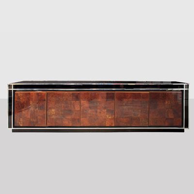 Willy Rizzo, Sideboard in metallo cromato e legno, Italia, anni '70