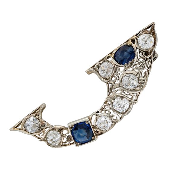 Antique cornucopia brooch in platinum, sapphires and diamonds  (early 20th century)  - Auction Jewels and Watches - Colasanti Casa d'Aste