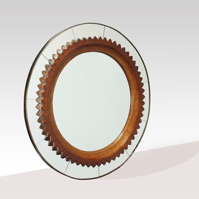 Fratelli Marelli, Specchio da parete in legno e vetro specchiato, d. 100 cm, Italia, circa 1950