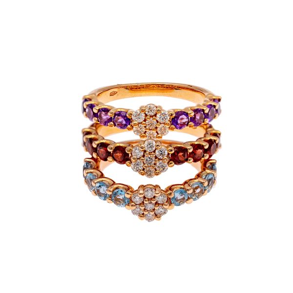 Three 18kt rose gold multicolor wedding ring ring  - Auction Jewels and Watches - Colasanti Casa d'Aste