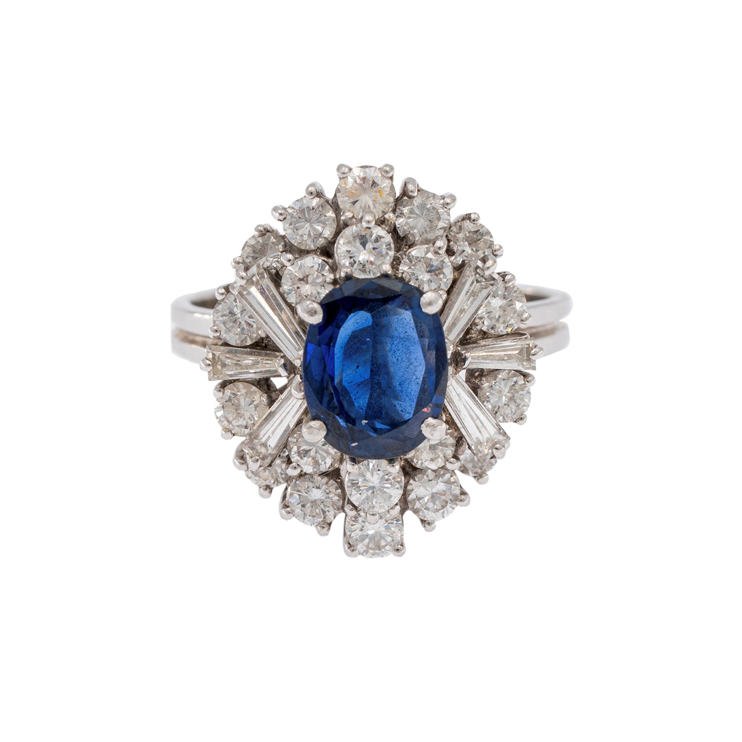 Anello in oro bianco 18kt con zaffiro naturale e diamanti