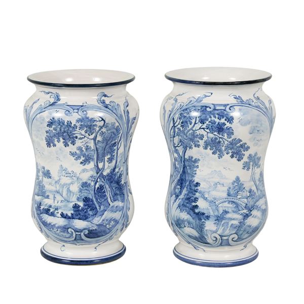 Pair of Castelli majolica vases