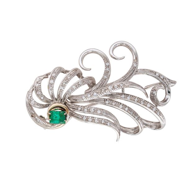 18kt white gold with emerald and diamonds Ramage brooch  (1950/60s)  - Auction Jewels and Watches - Colasanti Casa d'Aste