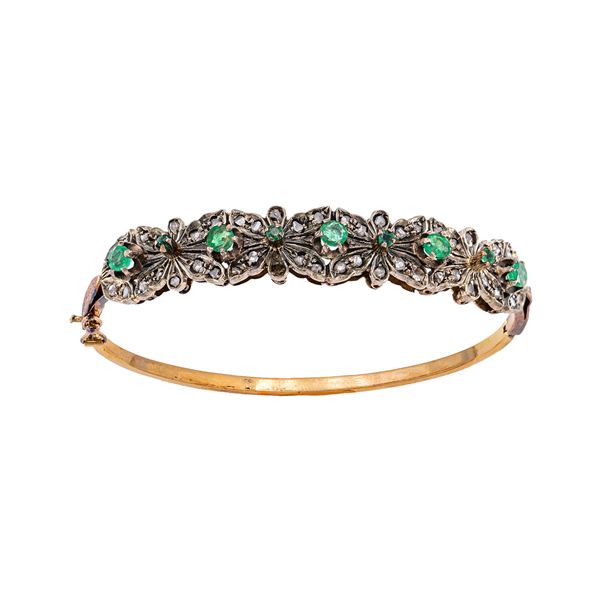 Antico bracciale a manetta in oro e argento