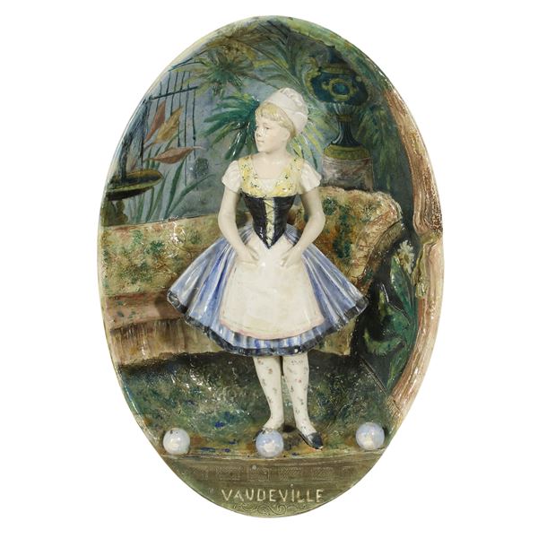 Oval majolica relief painted in polychrome  (France, late 19th - early 20th century)  - Auction Paintings, Furniture and Works of Art Web Only - Colasanti Casa d'Aste